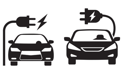 Smart Car and Autonomous Vehicle Icons Connected, Wireless, Self-Driving, and Electric Car Vector Set