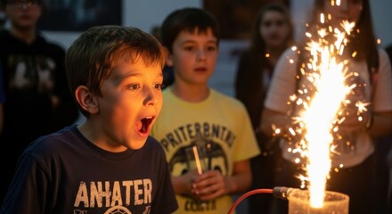 Captivated Young Minds Witnessing a Mesmerizing Sparkler Display with Awe and Excitement