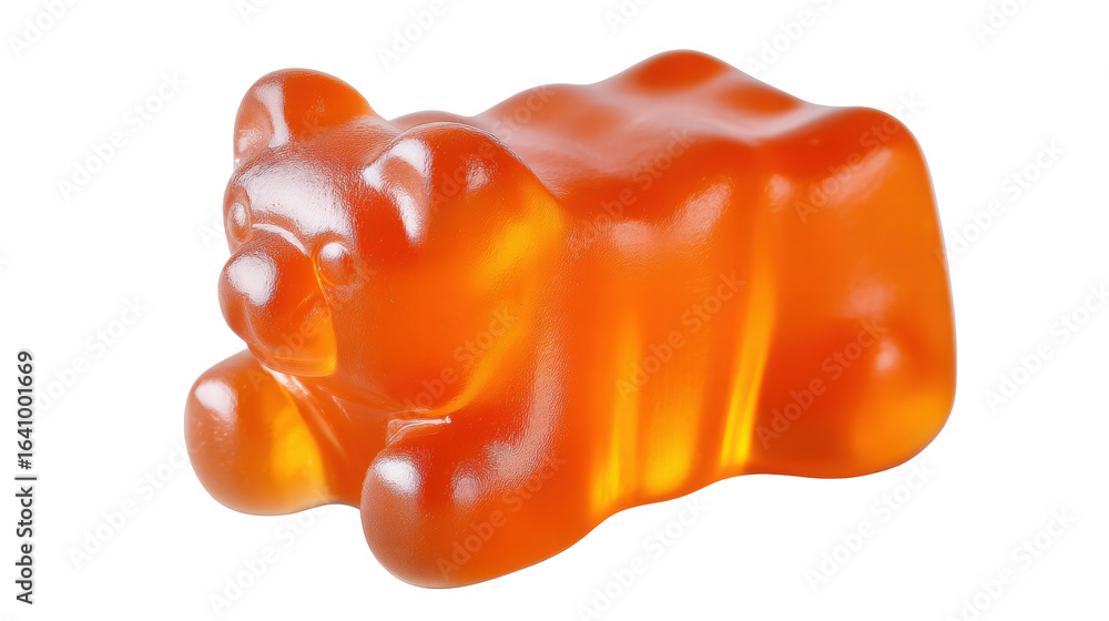 Poster orange gummy bear isolated on transparent background with soft light and smooth texture