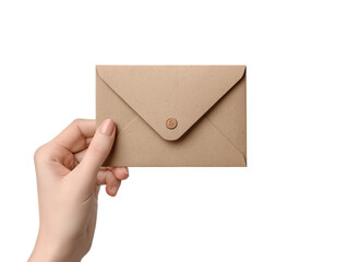 Fototapeta premium A hand carefully holds a refined, vintage-style paper envelope, 