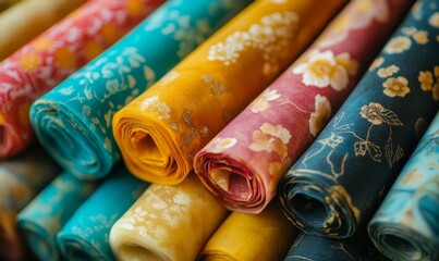 Close-up of colorful beeswax wraps, highlighting their use as a sustainable alternative to plastic wrap for food storage, Generative AI