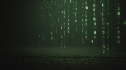 Digital matrix code streaming on dark background. Computer binary data falling effect. Hacker technology concept for cyber security and data protection interface