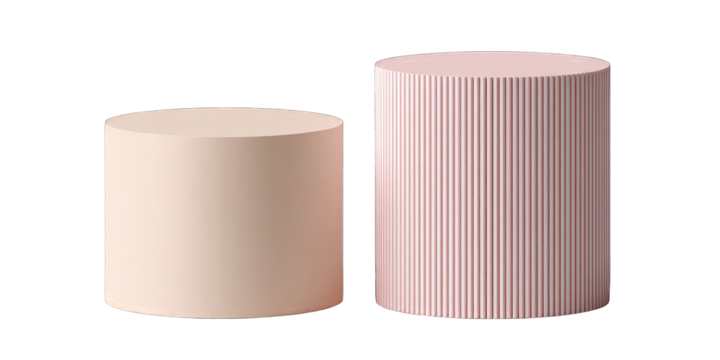 Two light pink cylindrical objects, one smooth, one ribbed