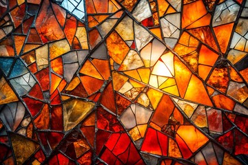 Colorful stained glass mosaic with geometric shapes and vibrant colors