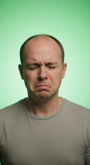 Man with grimace eyes closed, exhibiting acute distress and emotional turmoil