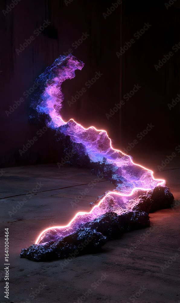 Poster captivating cosmic formation of vibrant energy emanating from a stone surface against a dark backdro
