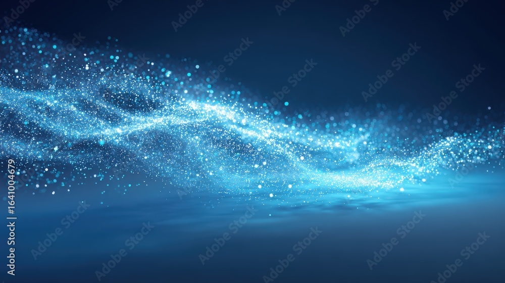 Aufkleber abstract blue particle wave background with glittering light effects for modern technology and scien