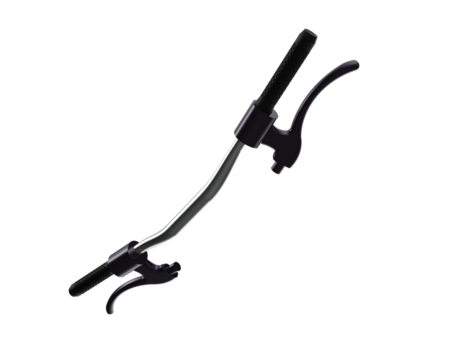 Professional Studio Shot 3D Model of Silver Chrome Bicycle Handlebar Component Featuring Black Grips and Integrated Speed Brake Levers, Cutout HD PNG for Transport and Sports Accessory Design.