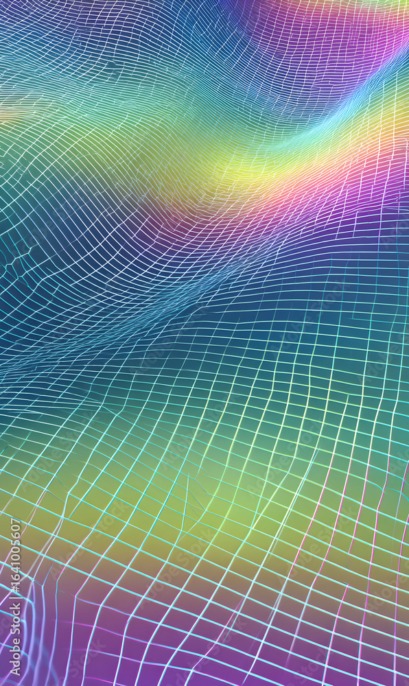 Poster abstract iridescent grid landscape shimmering pastel surface with geometric mesh for modern backdrop