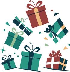 Collection of falling gift boxes with festive decorations