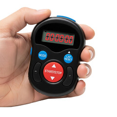 hand holding a digital stopwatch on Isolated transparent background png. generated with AI