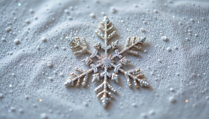 glitter snowflake on linen, winter, no people, no text, no logo