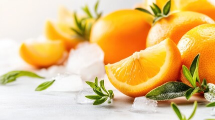Fresh oranges with ice and herbs create a vibrant seasonal display