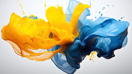 Colorful splashes of paint create an abstract design on a white canvas, showcasing vibrant hues and dynamic movement