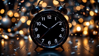 midnight clock face on black, new year's eve, no people, no text, no logo