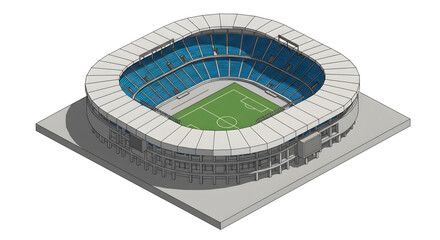 My Dinh Sports Stadium building in a detailed 3D isometric view. A high-quality vector illustration of a large football arena.