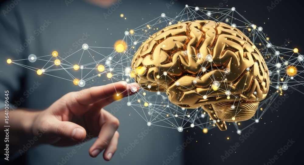 Poster human brain with neural network visualization for artificial intelligence and creative thinking conc