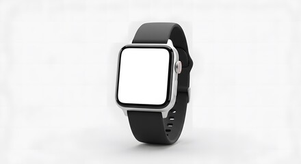 Sleek Silver Smartwatch Mockup with Blank Screen and Black Strap, Isolated on White.