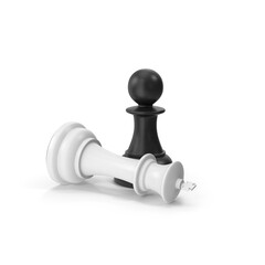 chess pawn defeat king, transparent background , 3d render , PNG