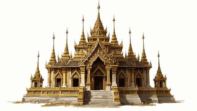 Serenity Golden Thai Temple isolated watercolor vector illustration svg