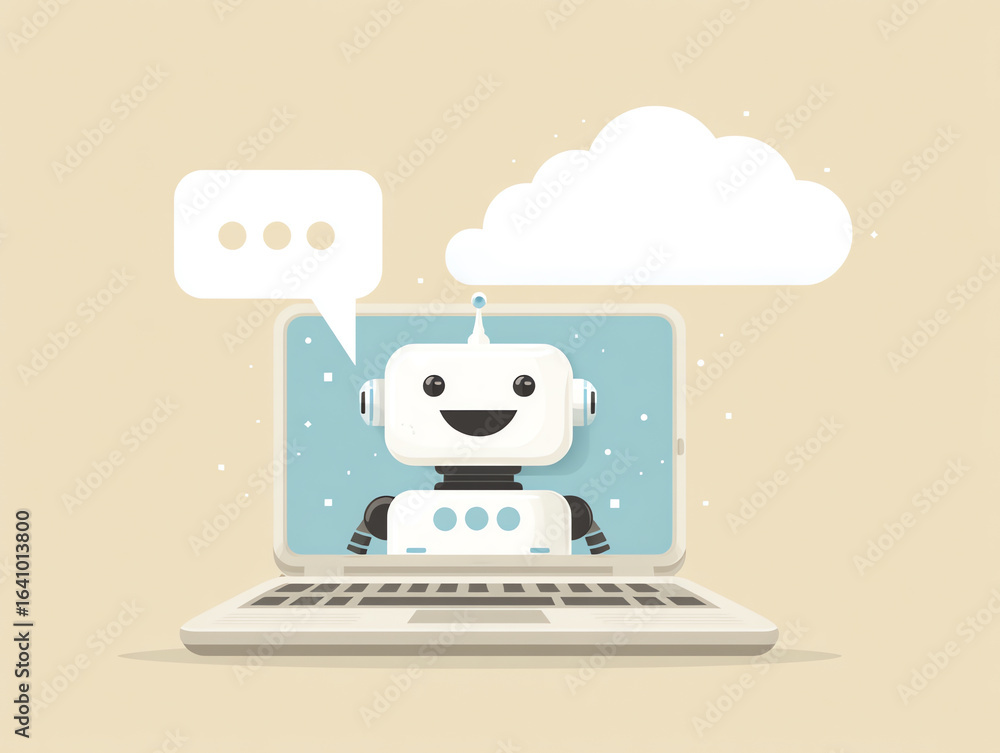 Aufkleber friendly robot appearing on a laptop screen with a speech bubble, symbolizing ai chatbot or virtual 