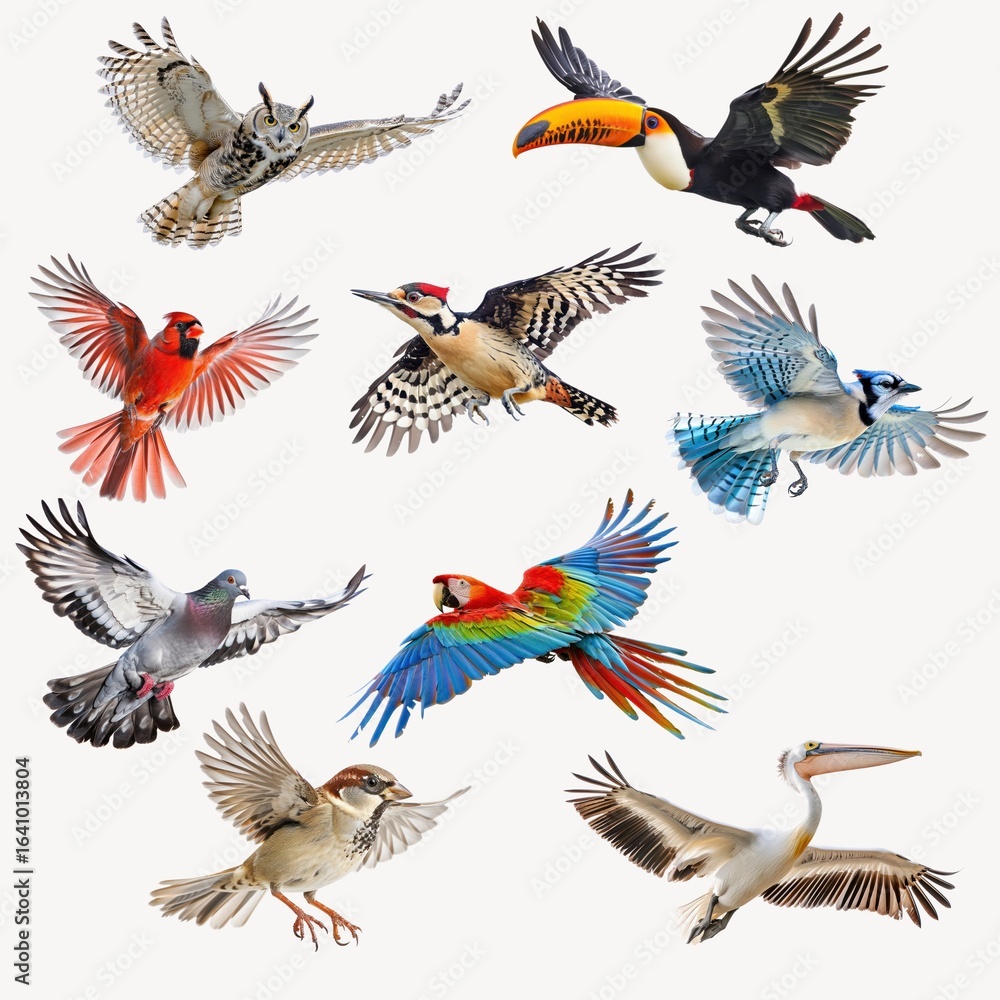Poster flying bird design element set