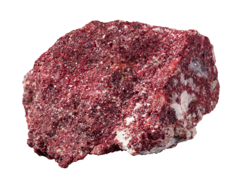 raw cinnabar natural mineral cutout on white