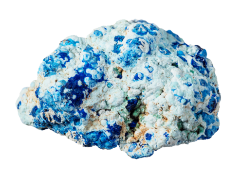 natural raw azurite and gibbsite mineral cutout