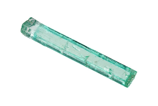 rough natural emerald crystal cutout on white