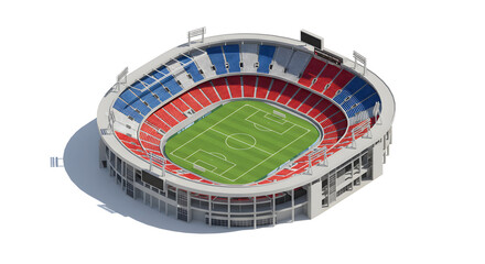 Detailed 3D vector model of a Groupama stadium presented in an isometric projection, isolated on a white background.