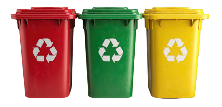 Three colored recycling bins (5)