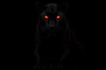 Obraz premium Black Panther with Fiery Red Glowing Eyes on a Dark Background