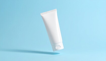 White Cosmetic Tube Floating on Blue Background