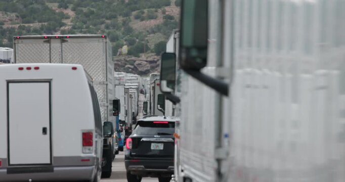 POV Looking Down the Long Isle of a Traffic Jam