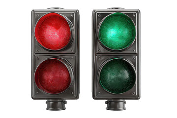 Two traffic lights, one red and one green, are displayed side-by-side