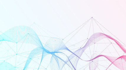 Global network connection website header or banner design. Abstract background with connecting dots and lines. Global business. Social network communication. Internet technology. Vector illustration