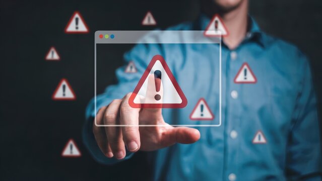 Urgent security alert displayed on screen with attention grabbing exclamation point for immediate action now