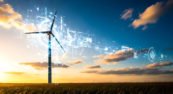 Wind turbine generating clean energy amidst digital transformation