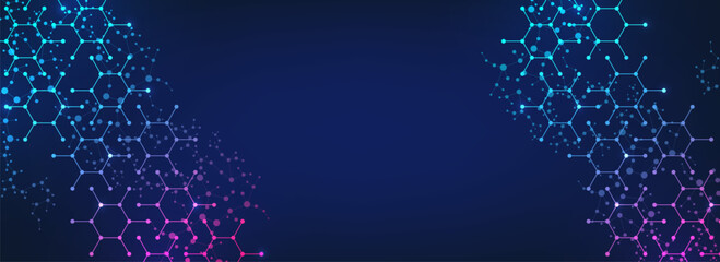 Molecular structure DNA, atom, neurons. Medical, technology, chemistry, science background. Science concept for your design. Connected lines with dots. Vector illustration.