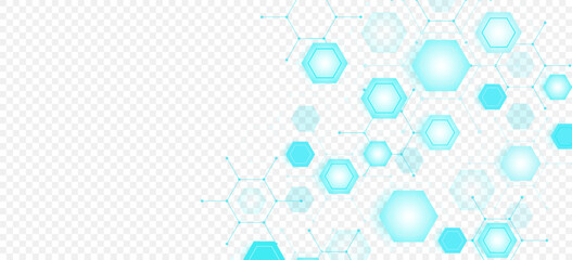 Health care or medical abstract background with hexagons, lines and dots. Scientific innovation banner template concept. Biology and pharmaceutical technology background. Vector illustration.