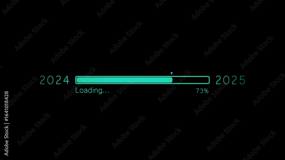 Poster 2024 progress bar loading to 2025 against a black background concept design