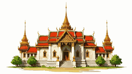 Fototapeta premium Naga Mist Thai temple isolated watercolor vector illustration svg