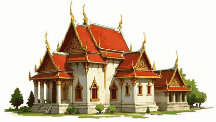 Naklejka premium Gilded Spires Thai temple isolated watercolor vector illustration svg