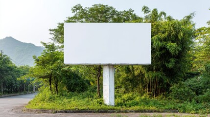 Blank Billboard Surrounded by Lush Greenery: Outdoor Advertising Space for Custom Messaging and Brand Placement