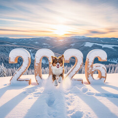 Dog is running in front of a sign that says 2016