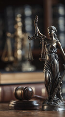 Fototapeta premium Gavel, book, statue reflect law and justice, creating feeling of fairness and integrity in legal matters