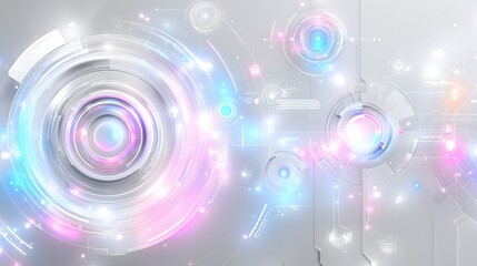 Abstract futuristic interface layer with soft semi-transparent HUD elements and pastel tech accents