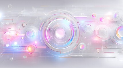 Abstract futuristic interface layer with soft semi-transparent HUD elements and pastel tech accents