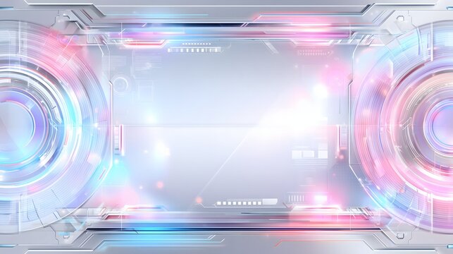 Abstract futuristic interface layer with soft semi-transparent HUD elements and pastel tech accents