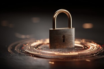 Abstract Concept of Digital Security with a Padlock and Flowing Light